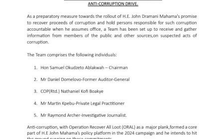 MAHAMA SET HIS PREPARATORY TEAM TOWARDS ANTI-CORRUPTION DRIVE.