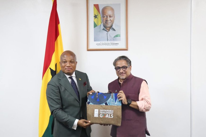 THE RESIDENT REPRESENTATIVE OF THE UNITED NATIONS DEVELOPMENT PROGRAMME (UNDP) TO GHANA, MR. NILOY BANERJEE, PAYS A COURTESY CALL ON THE MINISTER FOR FOREIGN AFFAIRS, HON. SAMUEL OKUDZETO ABLAKWA (MP)