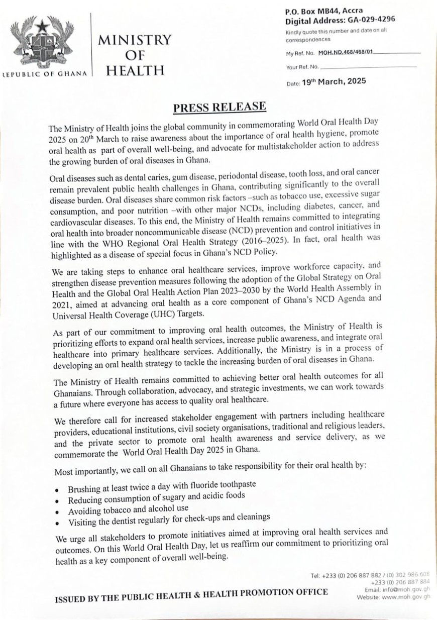 Ghana’s Ministry of Health Marks World Oral Health Day 2025 with Call for Action